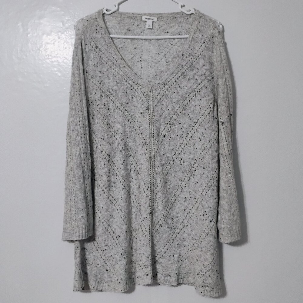 Westport XL Gray Speckled Knit V Neck Sweater Soft Tunic Top